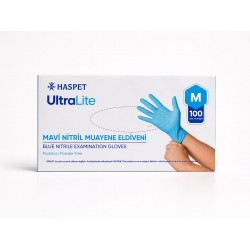 HASPET ULTRALİTE PUDRASIZ MAVİ NİTRİL MUAYENE ELDİVENİ MEDİUM 100 ADET