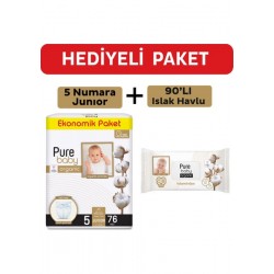 PURE BABY ORGANİK PAMUK JUNIOR 11-20 KG 5 NO 76 ADET ISLAK HAVLU HEDİYELİ