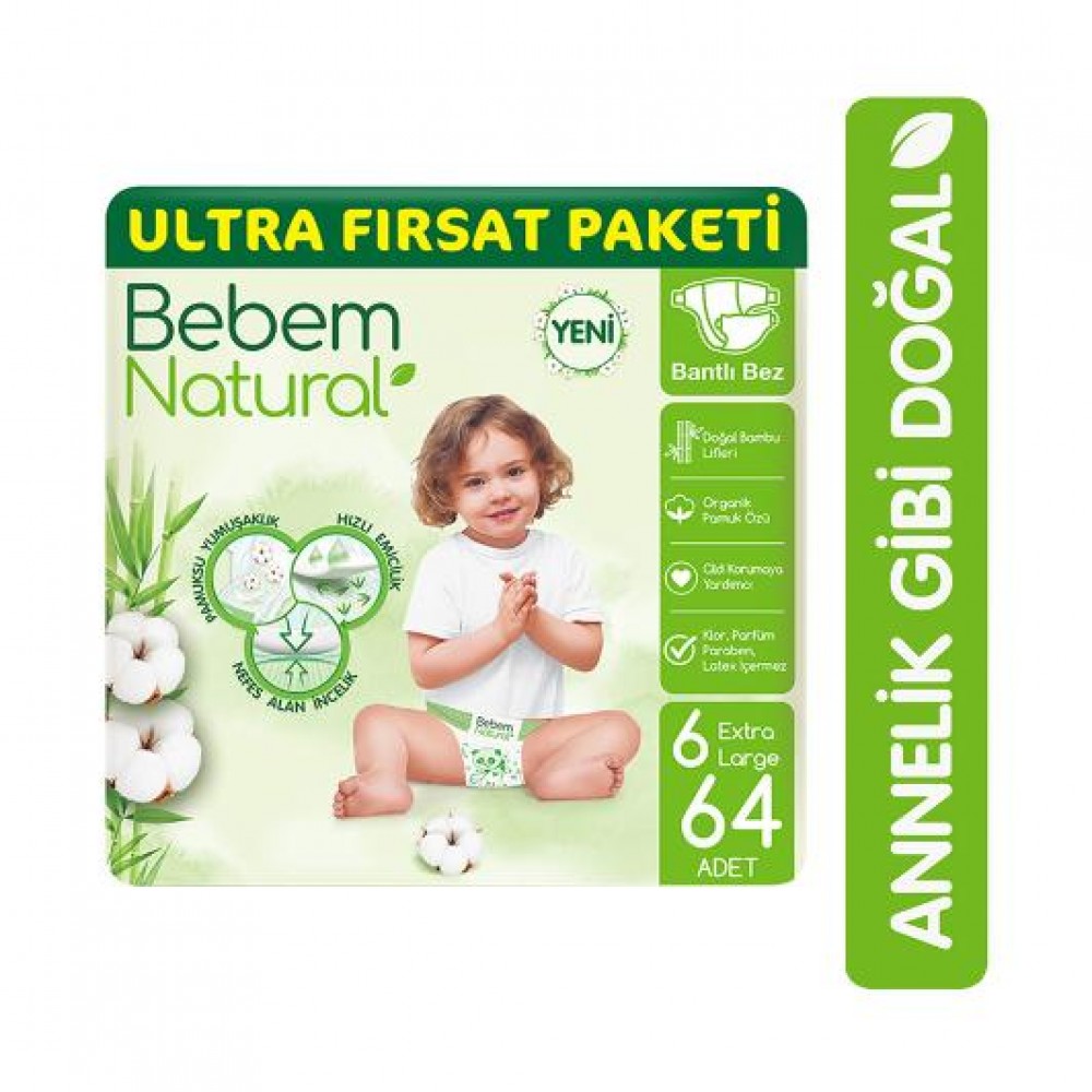 Bebem BEBEM NATURAL EXTRA LARGE 64 ADET - 8690536836291